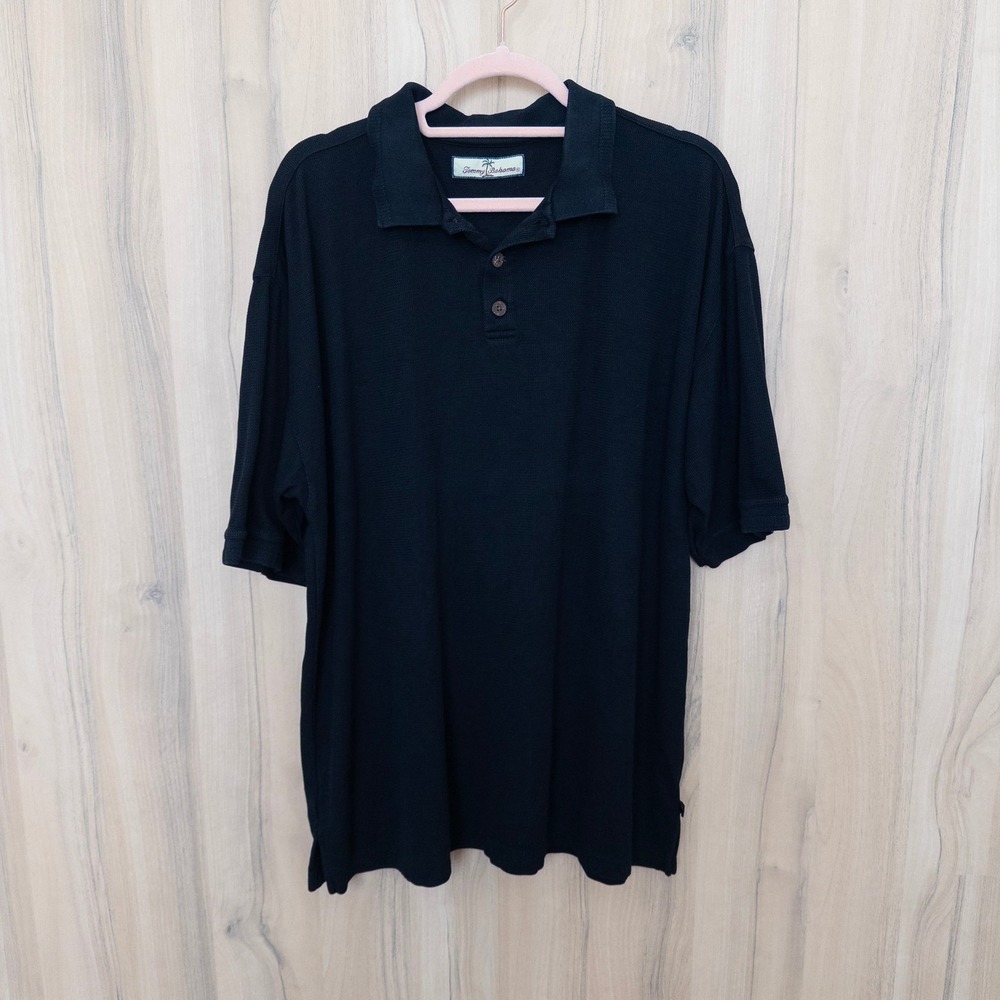 Tommy Bahama Mens Short Sleeve Polo Shirt Large Black Textured Classic Preppy